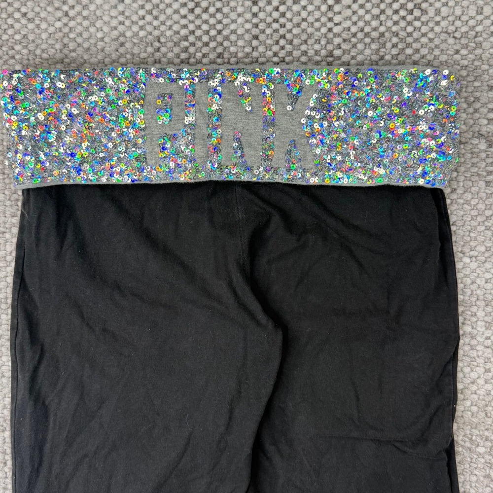 PINK Victoria's Secret Yoga Pants Women Medium Black Sequin Flare Y2K Leggings